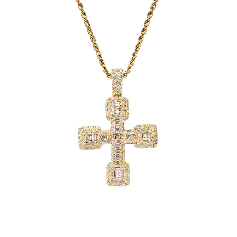 

TUNKALL CN314 Brass Setting CZ Cross Pendant Iced Out Cubic Zircon Necklace Hip Hop Gift Jewelry Men Necklaces