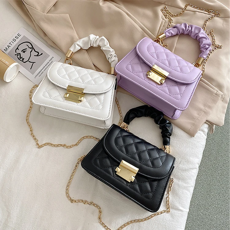 

C011 High quality diamonds embroidery threads wrinkle chain small square women tote shoulder cross body hand bag