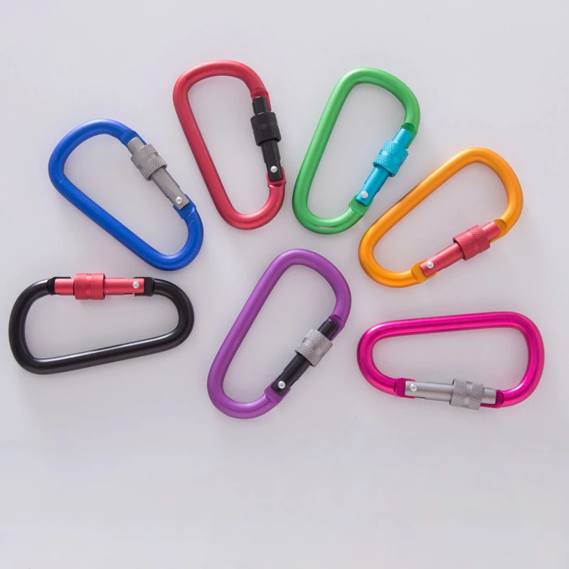 High Quality Large 8CM D Shape Matte Duotone Carabiner Aluminum Locking Rock Climbing Carabiner Clips For Outdoor Sport
