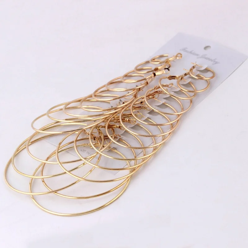 

2019 new fashion Indian Hoop 12 pairs Silver circle Gold Large Women Jewelry Earrings, Silver,gold