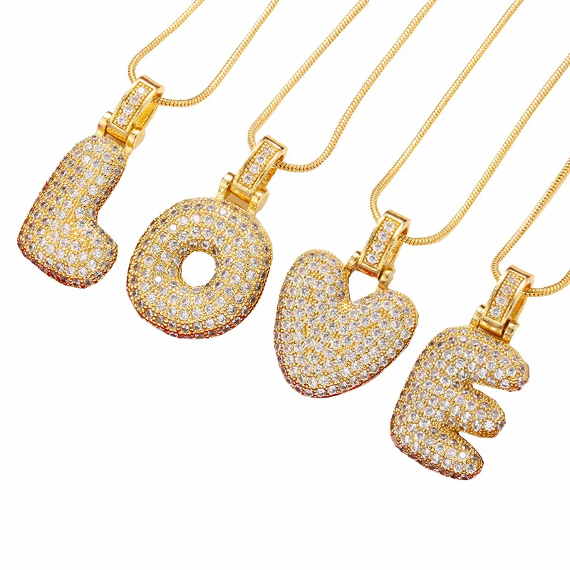 

Gold Initial Pendant Necklace Jewelry 26 Letters Design Hip-Hop Micro-Inlaid Zircon Plated Women Necklace Brass Crystal Necklace