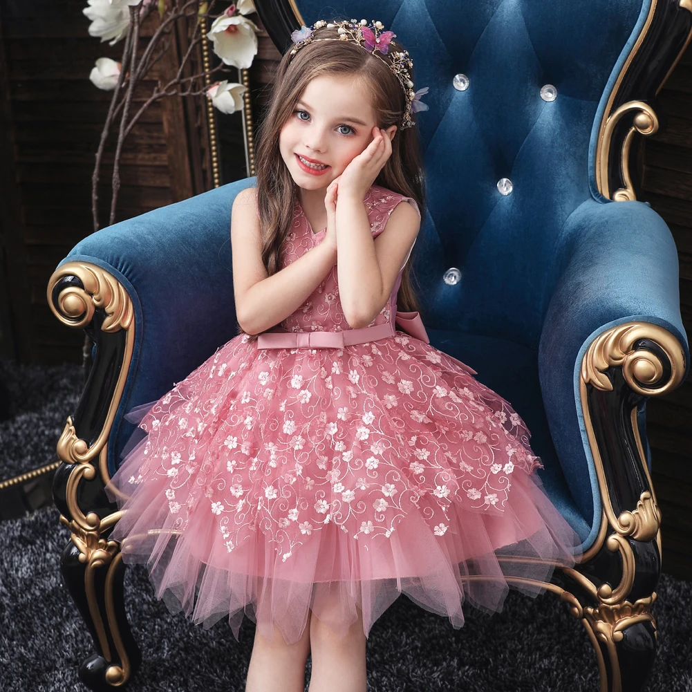 

Pink Pearl baby girls Princess party Dress high-grade wedding dress baby tutu dress for 1 years old kids girl party