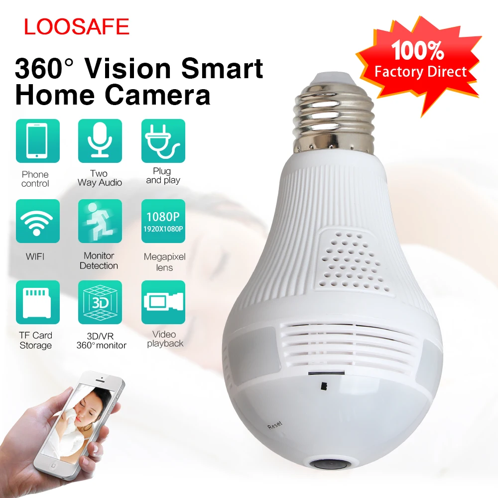 
Newest !!! Cheap Price 960P 360 Degree VR Panoramic Bulb IP Camera Indoor Wifi Two Way Audio Security Camera Wifi 