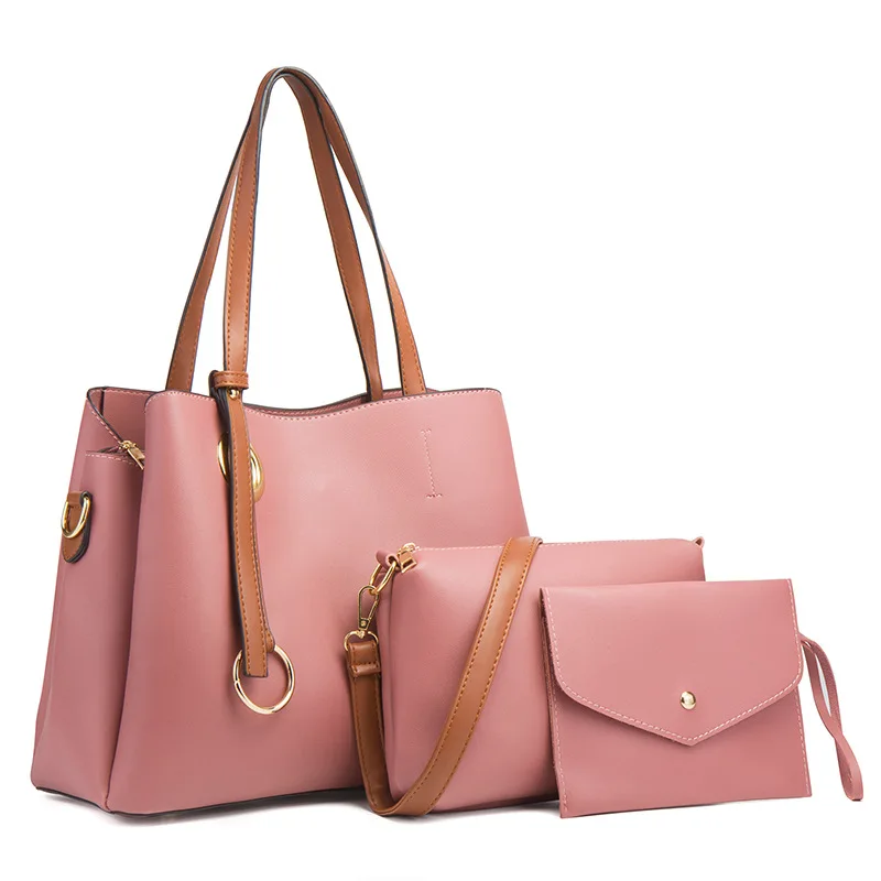 

Lady Laisure Wallet Purse Artificial Leather Soft PU China Customized Fabric Reasonable Price Woman Pink Handbag Set Tote Bag