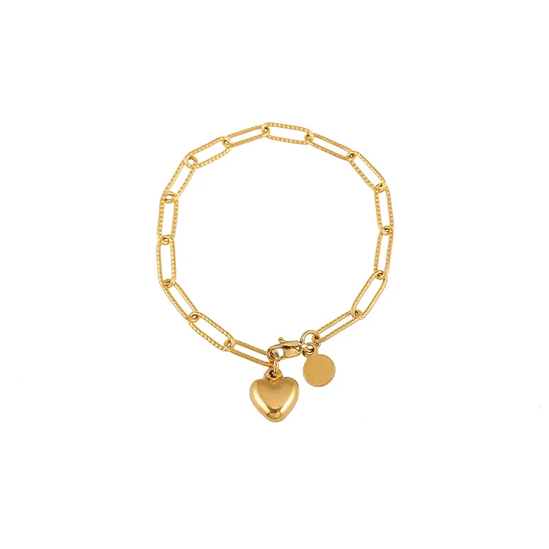 

Modern Design Gold Plating Stainless Steel Oval Link Chain Heart Bracelet Titanium Steel Heart Paperclip Chain Bracelet