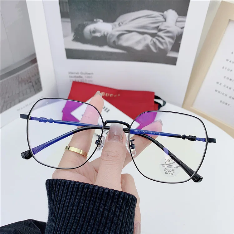 

0859 fashion trapezoid metal optical glasses frame unisex hot sale blue light blocking glasses tr, Picture