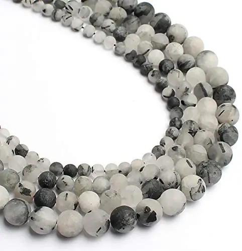

Matte Loose Gemstone Strand Black Rutilated Quartz Crystal Beads