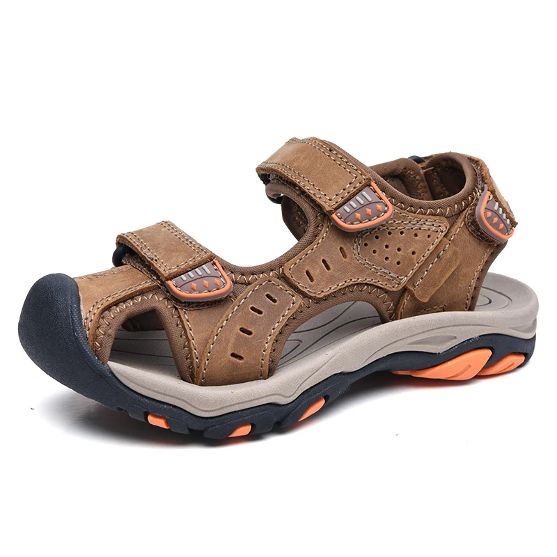 

2021 Summer Beach Sandals Genuine Leather Kids Closed Toe Toddler Sandals Children Fashion Designer Shoes For Boys And Girls