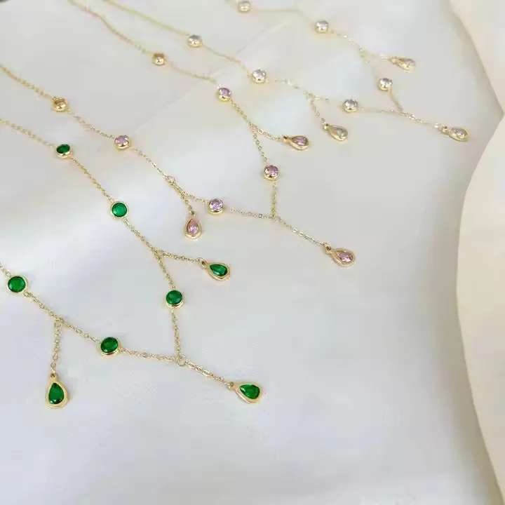 Tassel Drop Zircon Necklace Jewelry 2026 Fashion Sexy 14k Gold-plated Stainless Steel Necklace