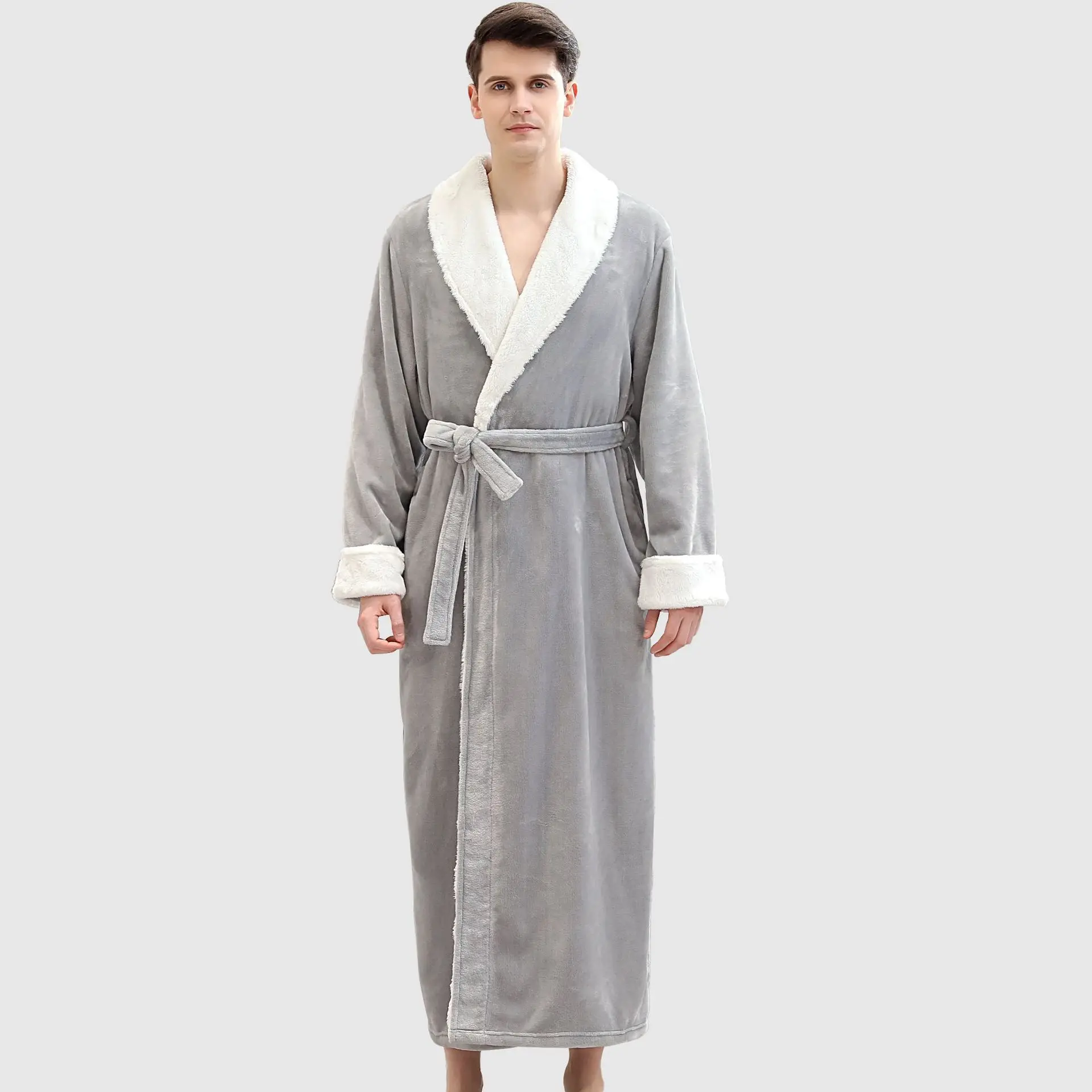 服务支持男式睡衣成人加厚保暖个性化浴袍超柔软蓬松法兰绒羊毛浴衣