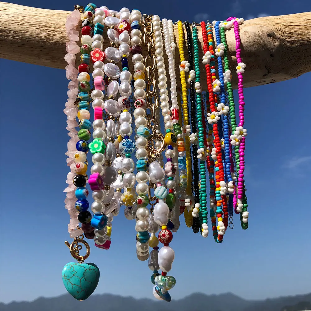 

Stocks Selling Summer Colorful Seed Beads Necklace For Lady Wholesale Price Boho Jewelry Handmade Choker Pearl Necklace