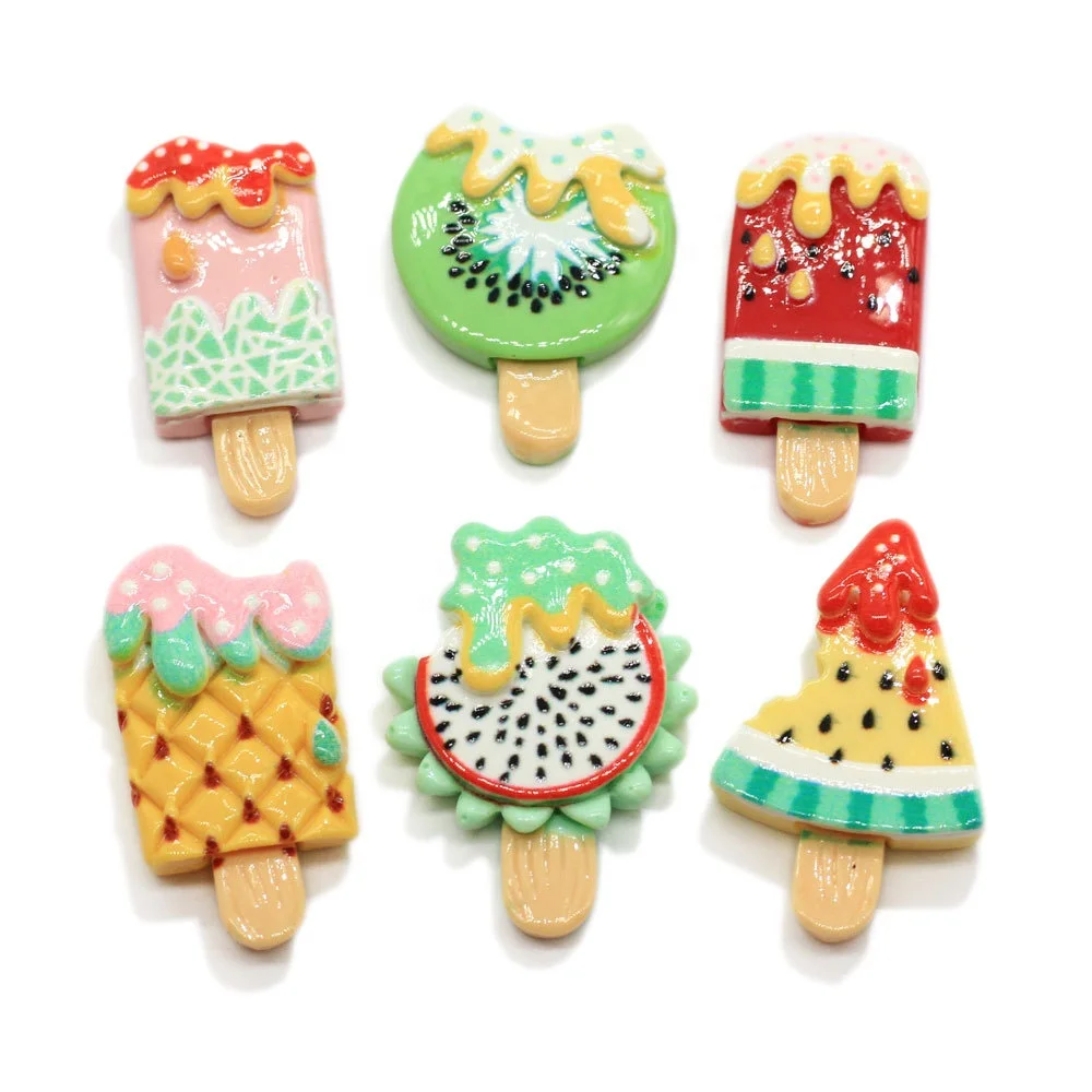 

Cartoon 3d craft Resin Cute Fruit Ice-Cream Popsicle Flatback Kawaii handmade earring necklace bracelet keychain charms pendant, Picture