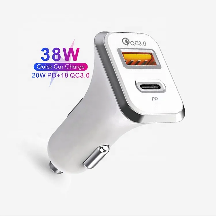 

38W Car Usb Chargers QC 3.0 Quick Charge Adapter PD 20W Phone Charger For Cars, White, black,