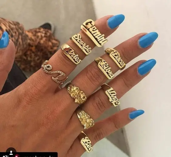

2021 hot sale Letter and Heart Engraving silver gold Personalized Custom Name Ring design jewelry, Gold, silver