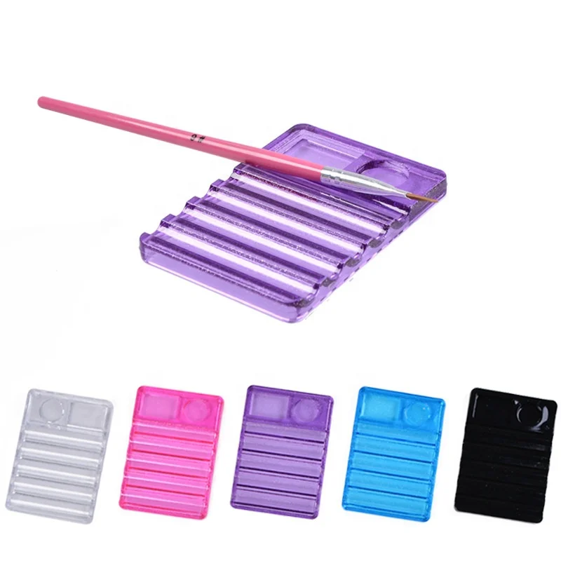 

Beauty Manicure Tools 5 Grids Plastic Pen Display Stand Nail Polish Color Palette Tray Holder Nail Art Brush Palette, Purple black clear blue rose red