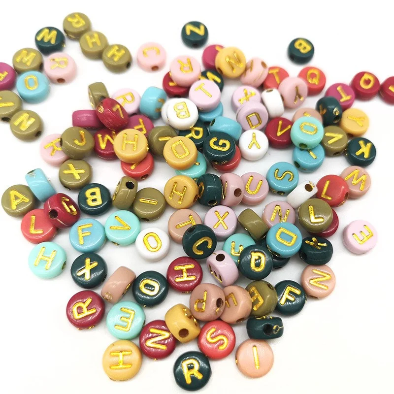 

100 Pcs  Mixed Color Round Alphabet Letters Spacer Loose Beads for Diy Necklace Bracelet