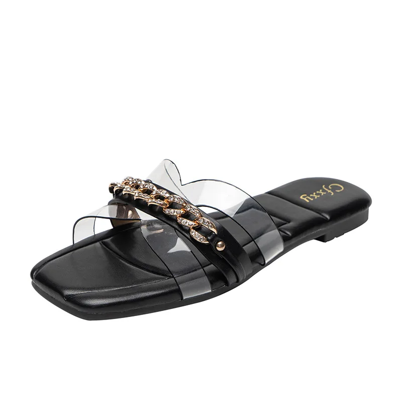 

Designer Fashion Clear Chain Sandals Flat Luxury Slippers Women Famous Brands Custom Slippers Women's House Sandals Slipper