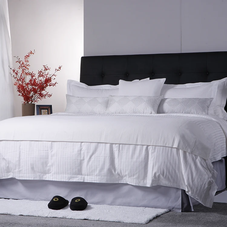 

Factory Price Star Hotel Bedding Sheet Pure White Stripe 0.5 CM Luxury Bed Set