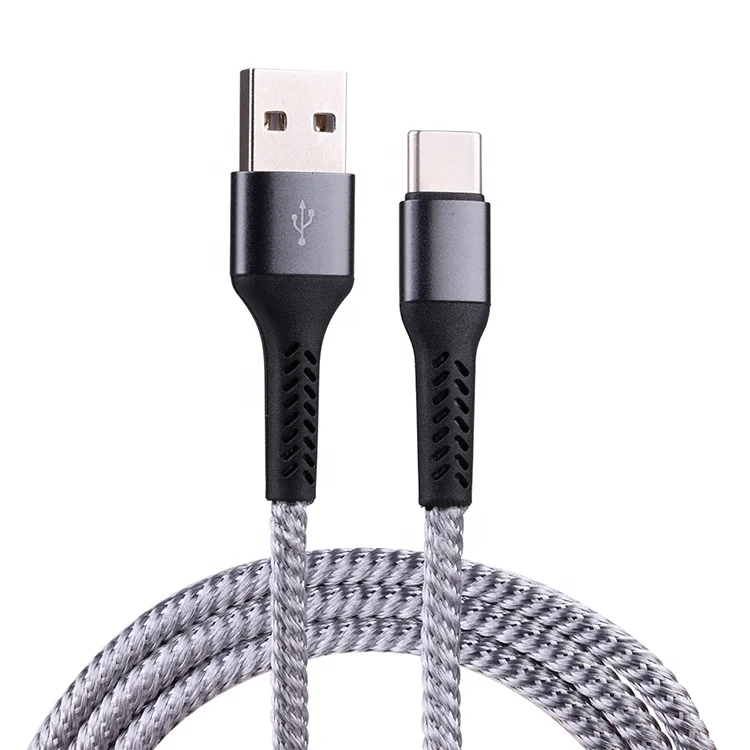 

China Wholesale Original USB-C Type C Cable Spiral Nylon Braided 1M Long USB Type-C Data Sync 3A Fast Charging Cable, Black + white, grey + white, blue + white, red + black