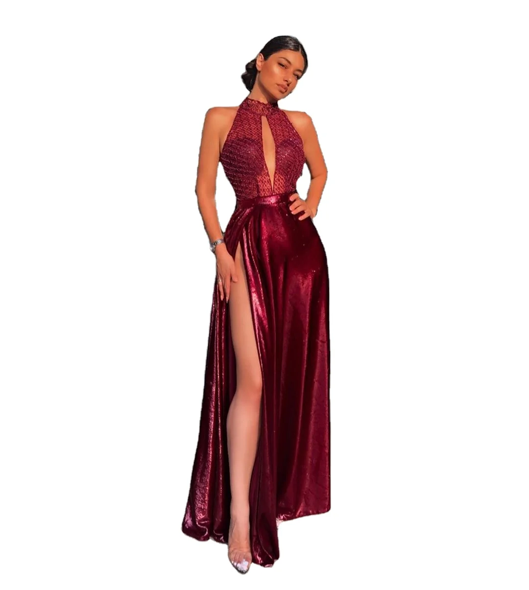 

New Women Evening Full Dress Fashion Sleeveless Solid Red Dresses For Women Bridesmaid Dress Une robe /Vestidos, Burgundy