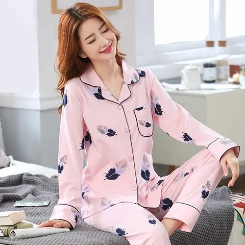 
Polyester pajamas long-sleeved printed milk silk ladies large size pajamas wholesale pajama women 