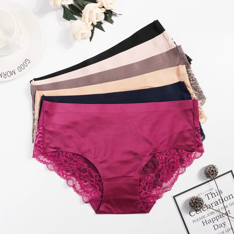 Ladies Sexy Satin Ice Silk Underwear Women Sexy Briefs Seamless Lace Panties New Hot Sale and Popular Women Underwear