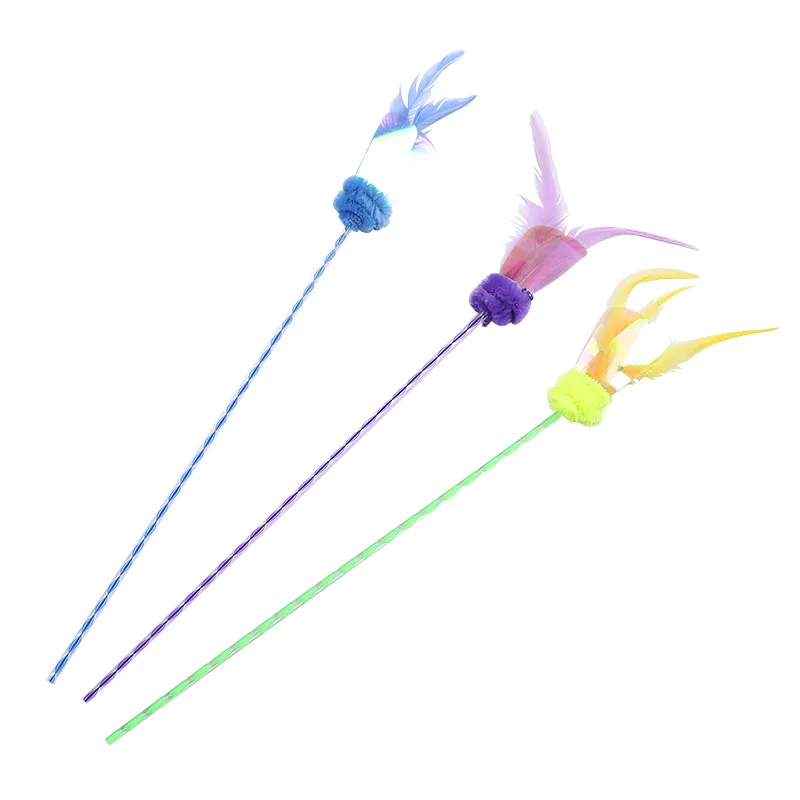 

Interesting Tease Pet Toy Feather Funny Cat Stick Sequin Ring Paper Interactive Play Pet Supplies Cat Toy, Purple,blue,yellow