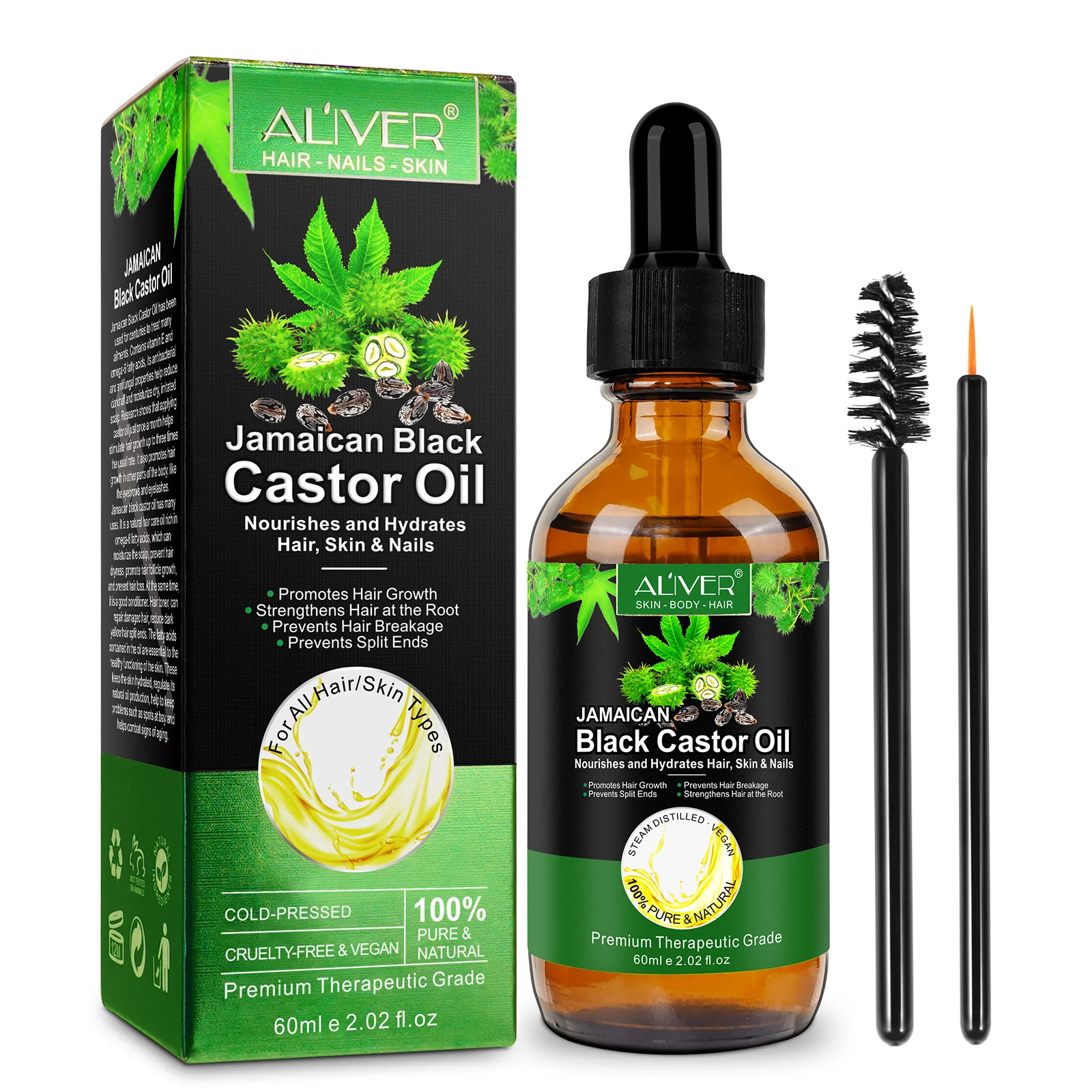 

ALIVER 100% Pure Natural Nourishing Hydrating Hair Nails Organic Jamaican Black Castor Oil for Hair Growth