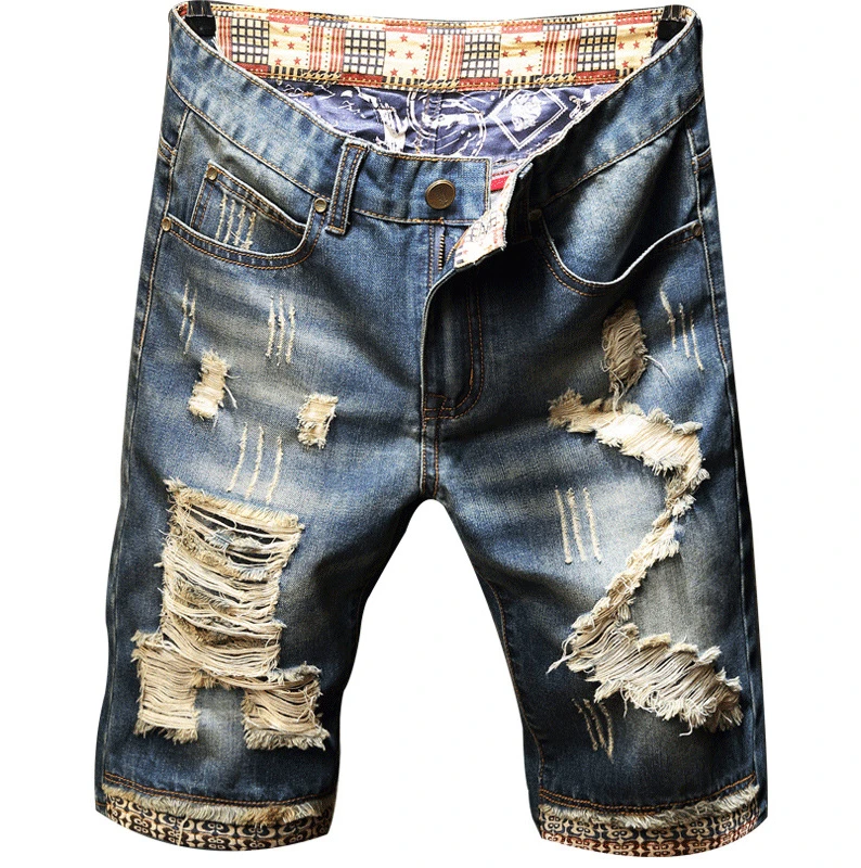 

BA080 Stylish 2021 hot selling top quality unique design young guys broken cool men's short rip jeans