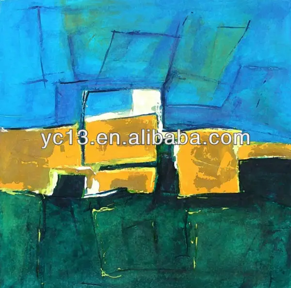 

modern handmade home art decor Artwork blue yellow and green color abstract landscape painting