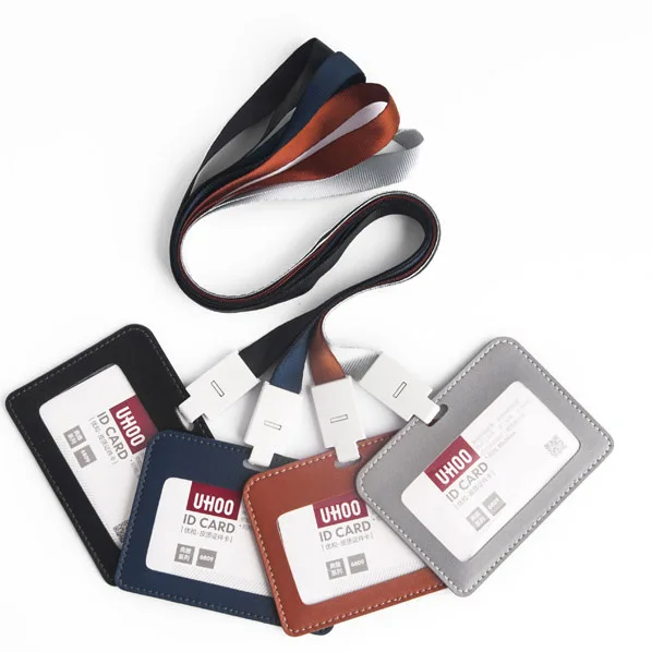 
uhoo 6809 id card nurse soft leather card holder for lanyard and badge reel 
