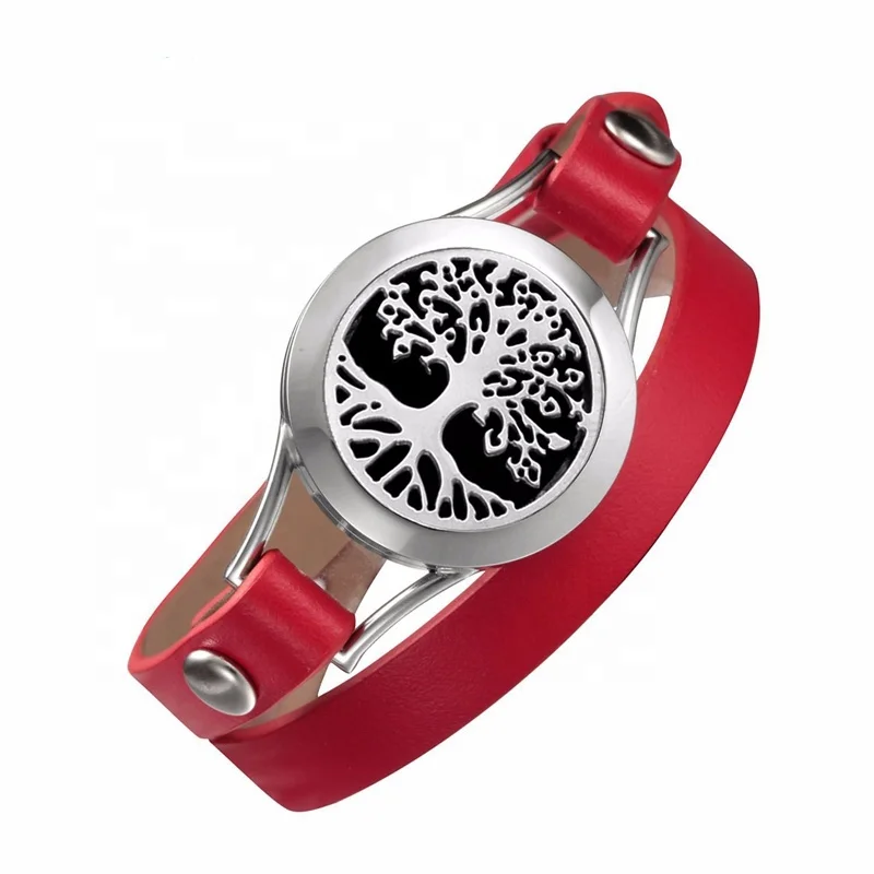 

Stainless Steel Aromatherapy Red Genuine Leather Essential Oil Diffuser Wrist Band Tree Of Life Bracelets For Kids, Silver, gold, rose gold