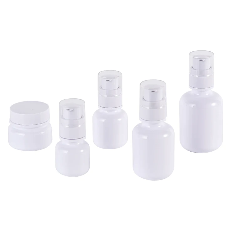 

Wholesale empty Skincare Cosmetic White Acrylic Pump Lotion Plastic Bottles And Cream Plastic Jars