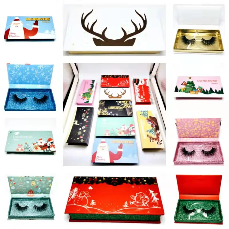 

Wholesale Cute Christmas Theme lash Packaging Custom supper fluffy Siberian mink lashes 8D dramatic real fur lashes