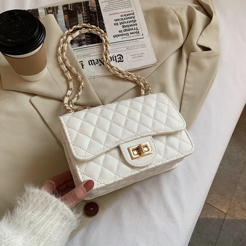 

Hot Sale Candy Colors Causal Hardware Fasteners PU Leather Soft Rhombus Matte Handbags For Women