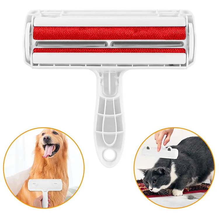 

2-Way Pet Hair Roller Remover Removing Dog Cat Hair From Furniture Self-cleaning Lint Pet Hair Remover, White and red