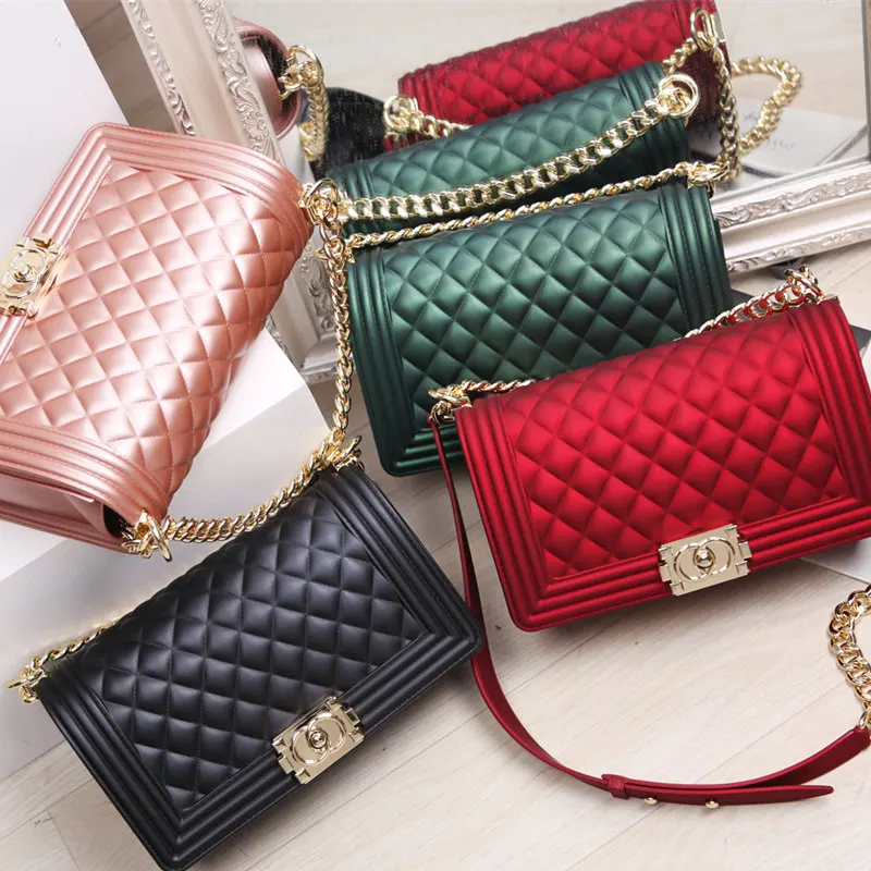 

Hot sale Girl Cute PVC Handbag Women's Casual Long Chains Crossbody Pure Color Jelly Bags, As color show or customized color