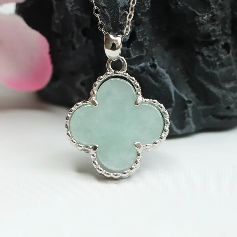 

S925 Silver Inlay Myanmar Emerald Pendant Clover Jade Jewelry Factory Live Delivery FC1022210