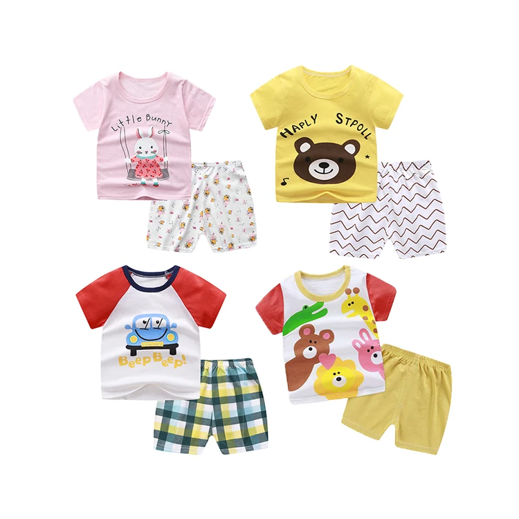 

Kids Summer Short Sleeve Set Children Boys Girls Clothing Cartoon Printing Soft Cotton Two Piece Set, Customized color