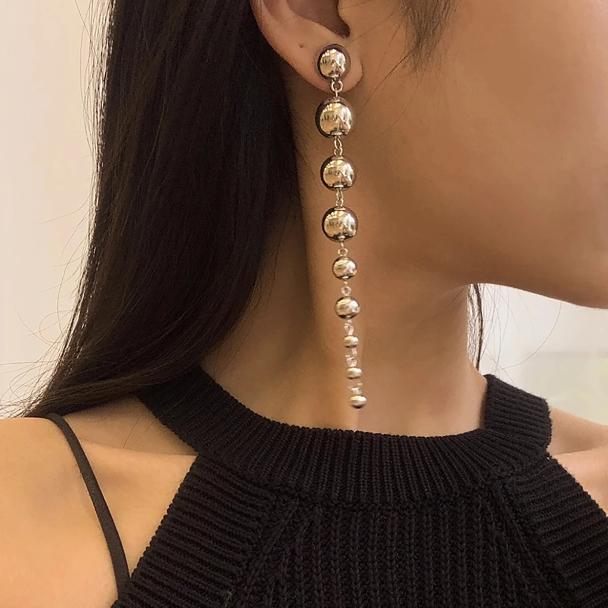 

Hot European Gold Silver Long Beads Tassel Dangle Earrings CCB Material Beads Statement Drop Earrings For Women