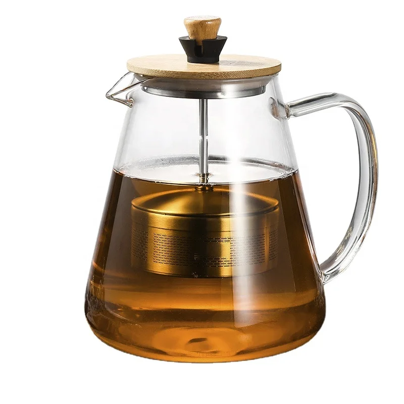 

32oz/950ml Stove-top Safe Heat Resistant Borosilicate Teapot with Stainless Steel Infuser and bamboo lid, Transparent