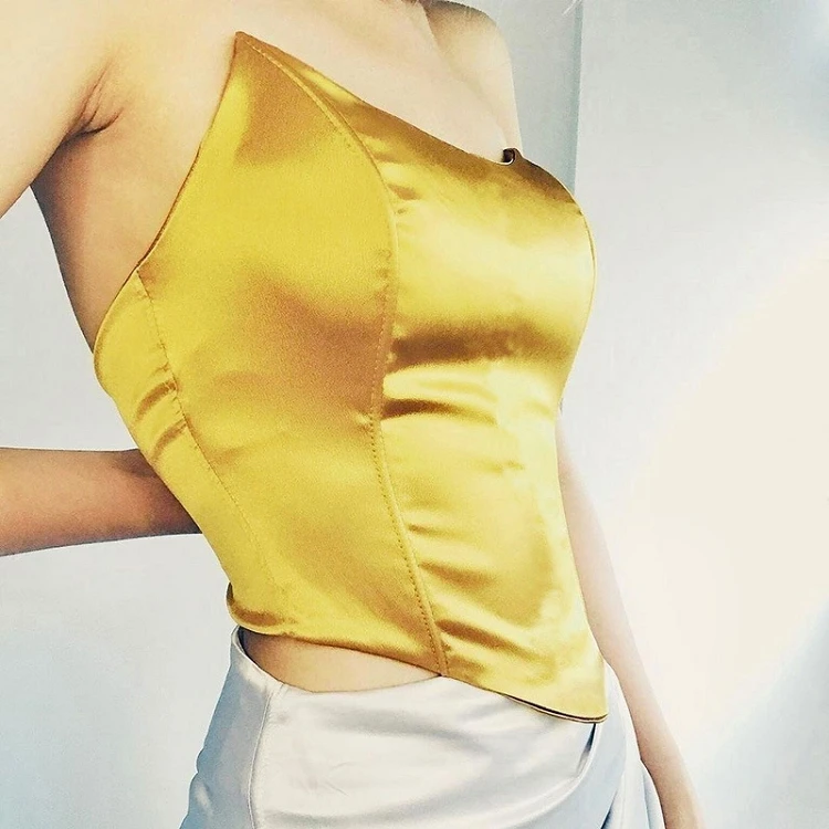 

INS hot sale women clothing vintage sleeveless solid color backless bodycon shapewear cropped tops women's satin corset top