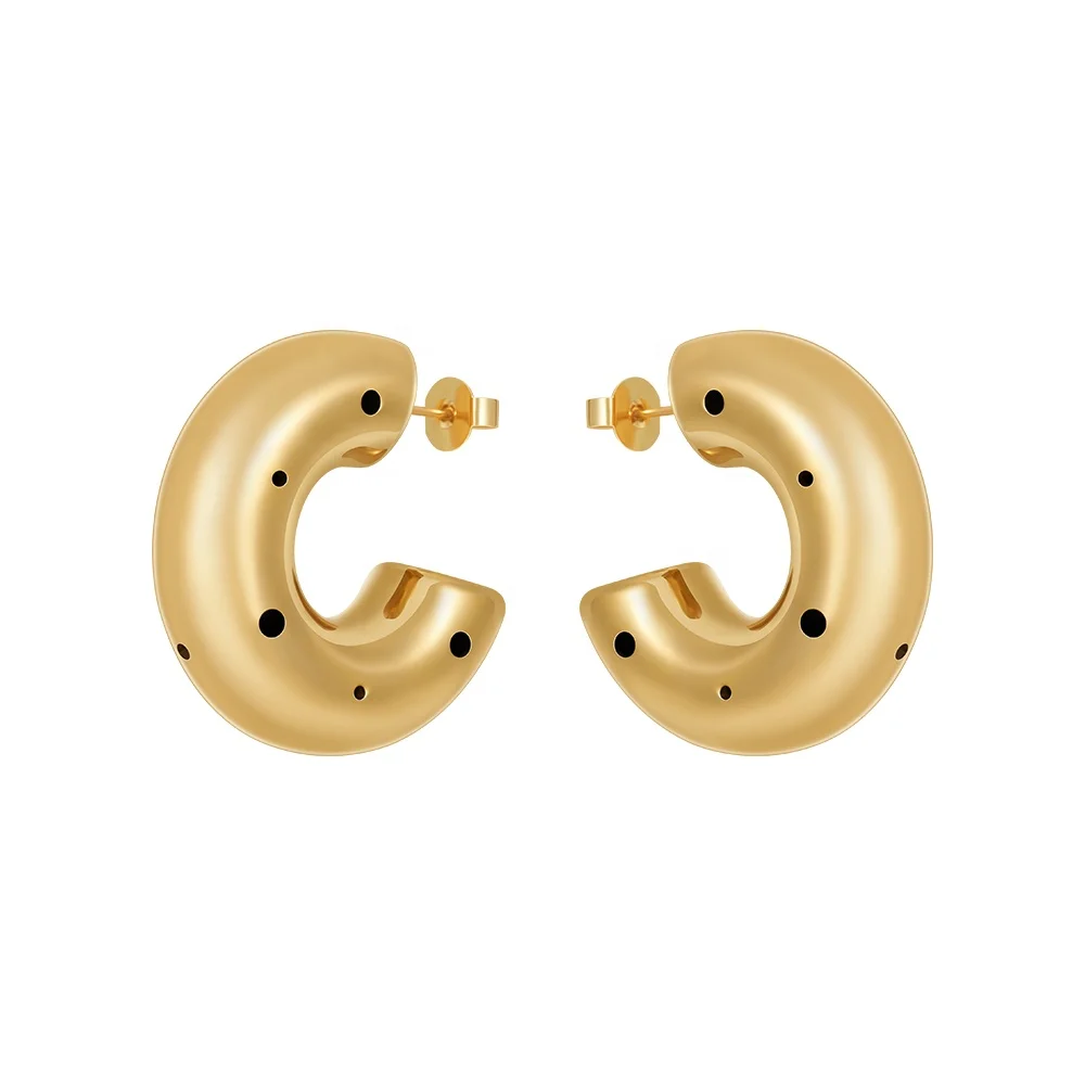 Latest 18K Gold Plated Brass Jewelry Hollow Cave Chunky Hoop Earrings Trendy For Women Accessories Earrings E239200