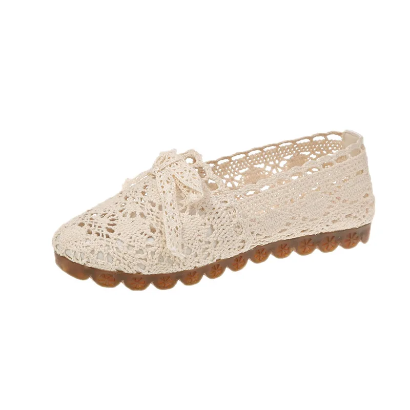 

Breathable mesh shoes with soft soles, flat shoes for women, Black and beige