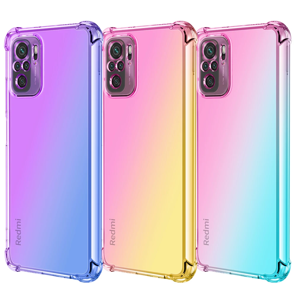 

For Redmi Note 10S Case Clear Gradient Shockproof Reinforced Corners Flexible TPU Phone Cover For Xiaomi Redmi Note 10 4G, 6 colors as the picture shows
