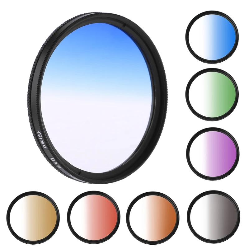 

1Pcs Universal 58mm Filters UV Gradient Circular Mirror Len For DSLR Camera Lens Grey Green Blue Orange Red Purple Tawny Color