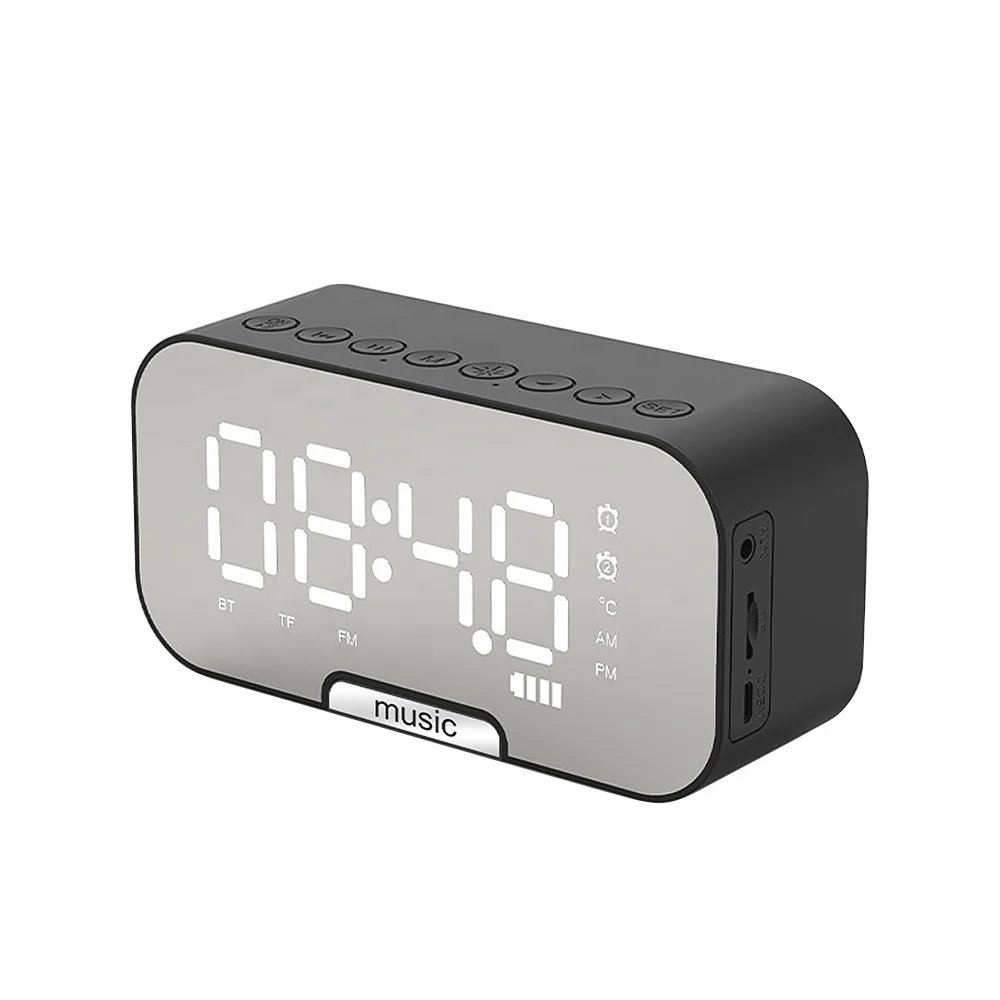 

Multifunction Loudspeaker Speaker With Alarm Clock HiFi Sound Super Bass Outdoors Portable LED Digital Mirror Wireless Speakers, Black/white/pink