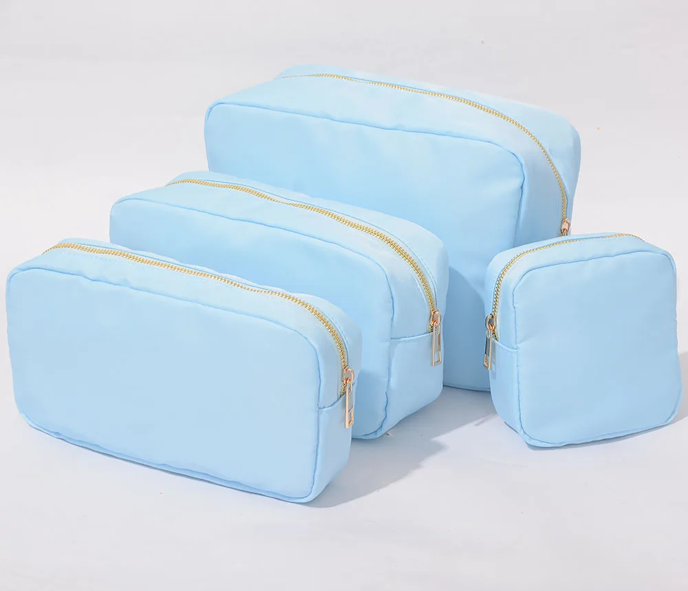 

Stock S M L XL Multi Color Nylon Ice Blue Cosmetic Bag Set 4 Pack Travel Toiletry Bag Portable Pouch Organizer Women Makeup Bag, Multi colors