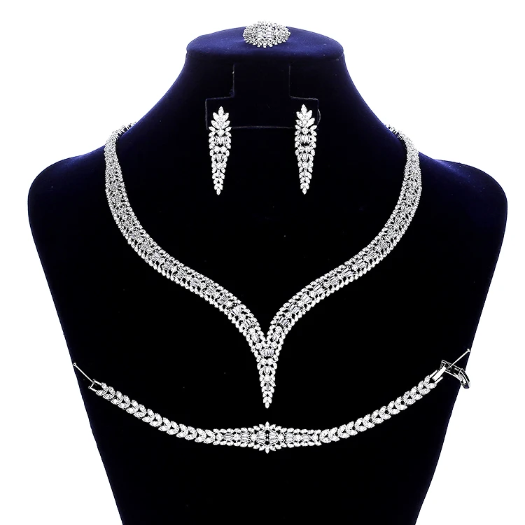 

Jewelry Sets Classic Simple Women Wedding Bridal Jewelry Set Necklace Earrings Ring And Bracelet 4in1 CN1708 Conjunto De Joyas