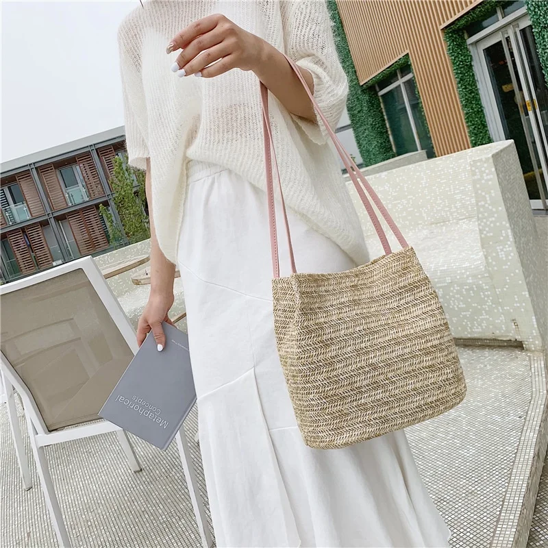

Hot Selling Factory Large Beach Bag Straw With Low Price, Brown,white,pink